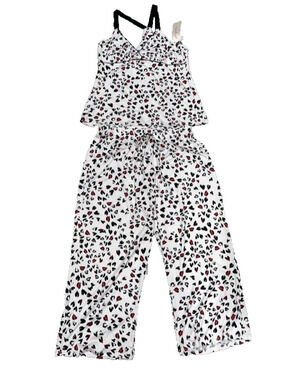 Linea Donatella womens 2 piece pjs leveless top pants set White Small A005859